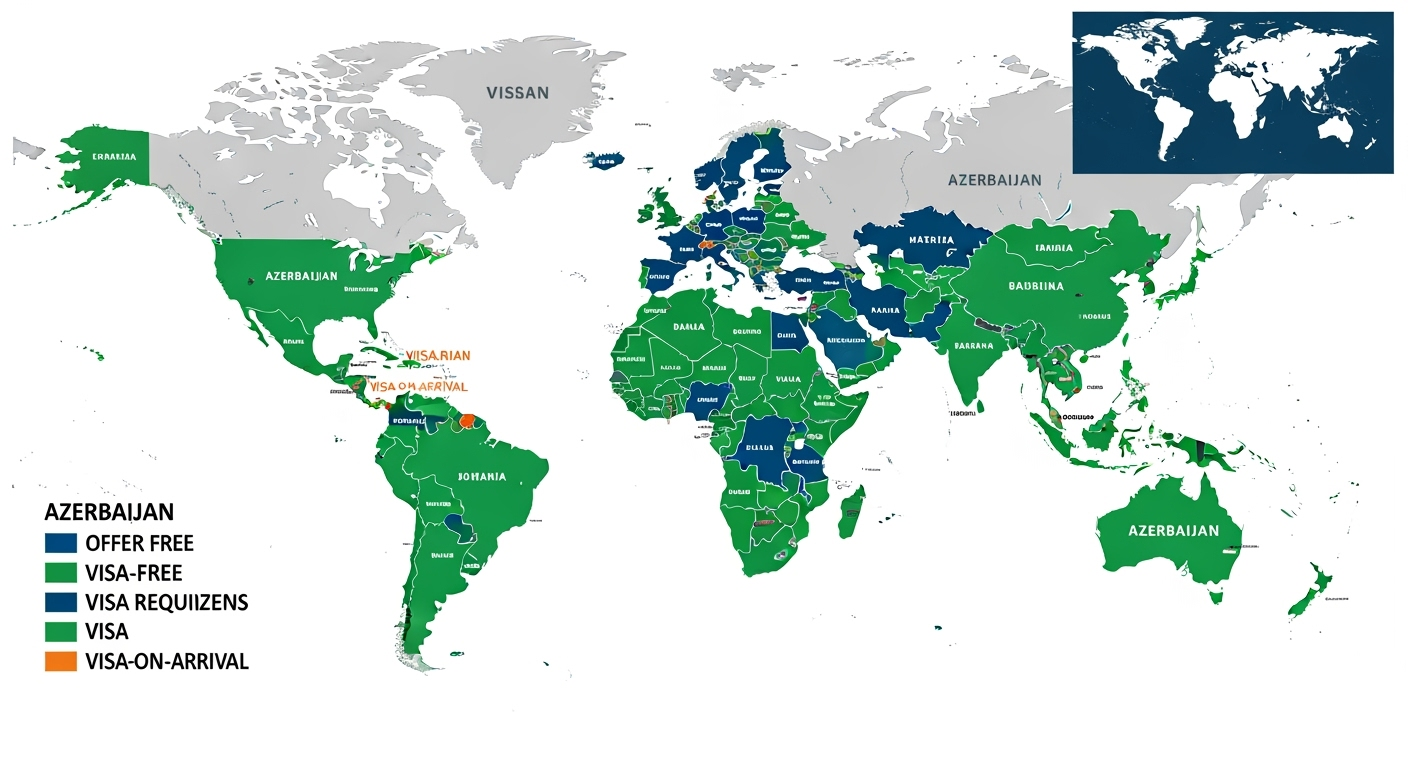 Corrected Azerbaijan e-Visa policy map showing visa-free and visa-required countries